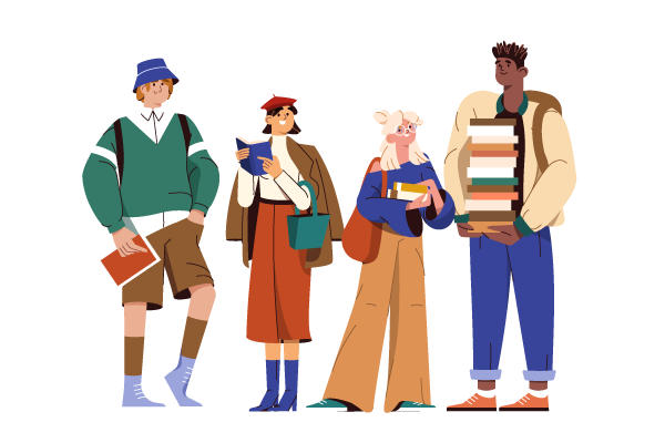 Illustration de 4 étudiants pour la page